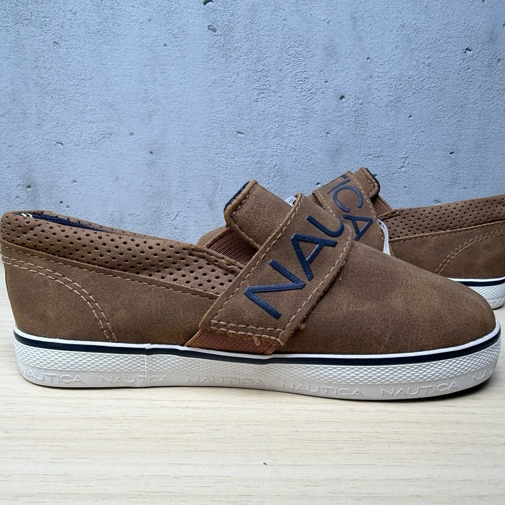 Nautica Orinoco Brown Leather slip On Dress Shoe Sneaker Toddler Size 10‎